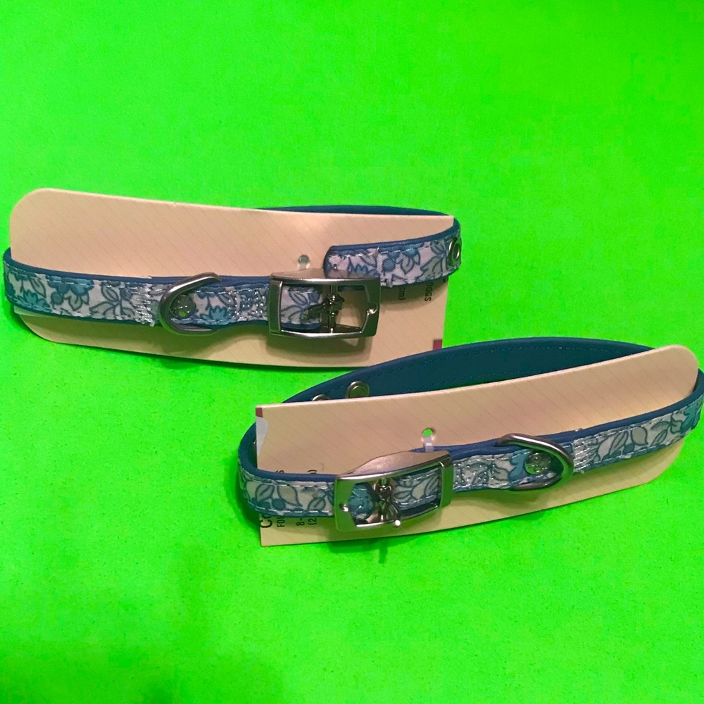 New Set of Two Bond & Co. Blue Blossom Dog Collar, XXS 8-10” (Juliet)